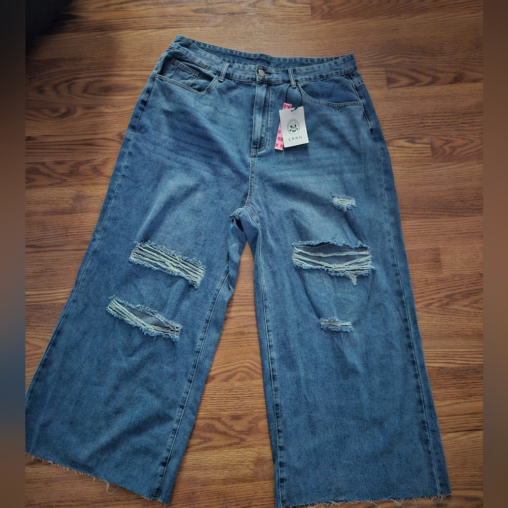Cider Diatressed Wideleg  Denim Jeans Womens 2xl  Nwt